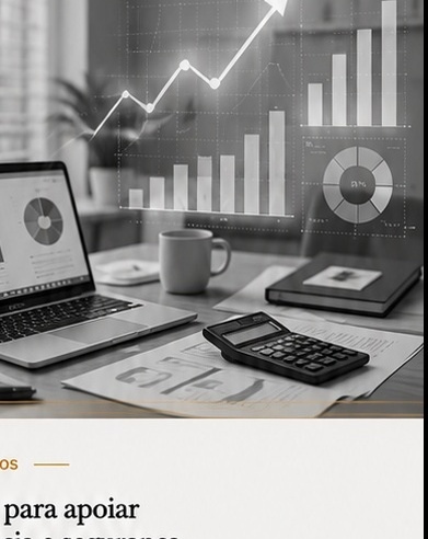 Departamento financeiro organizado com gráficos de crescimento e bons resultados